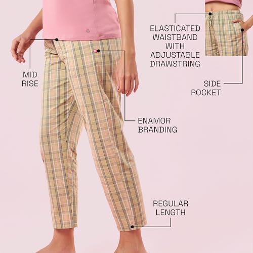 Image of Enamor Mid Rise Full Length Adjustable Drawstring Hangout Pant for Women - Relaxed Fit, Combed Cotton - E4A5