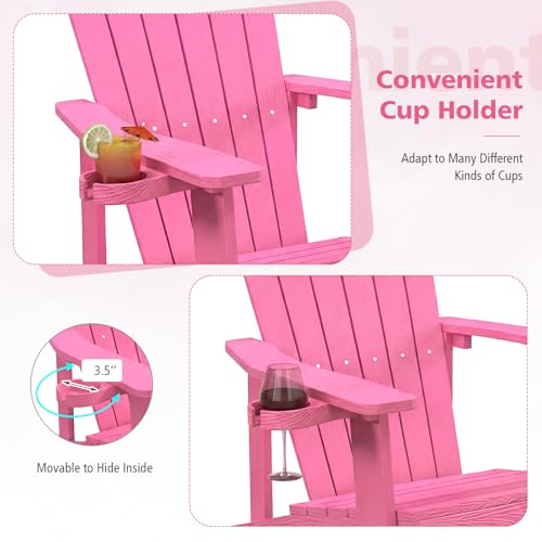 Image of Tangkula Oversized Adirondack Chair, Patio Lounge Chairs w /Adjustable Cup Holder, HIPS Armchairs Slatted Chair, Outdoor Weather Resistant Fire Pit Chair for Deck Backyard Garden Porch (1, Pink)