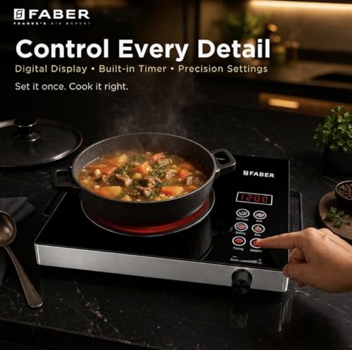Image of Faber 2200W Infrared Cooktop Stove with Grill Rack for Barbecue| Crystal Glass Plate| Digital Display| 3 Preset Cooking Modes| Touch Control| Infrared Hot Plate| FIP EMBER PRO22 INFRARED