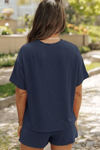 Image of Womens Pajama Sets 2 Piece Pjs Sleepwear Soft Comfy Short Sleeve Tops and Shorts Lounge Set Loungewear Outfit
