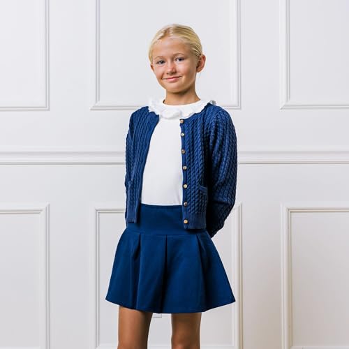 Image of Hope & Henry Girls' Long Sleeve Fancy Cardigan Sweater with Stripe Trim