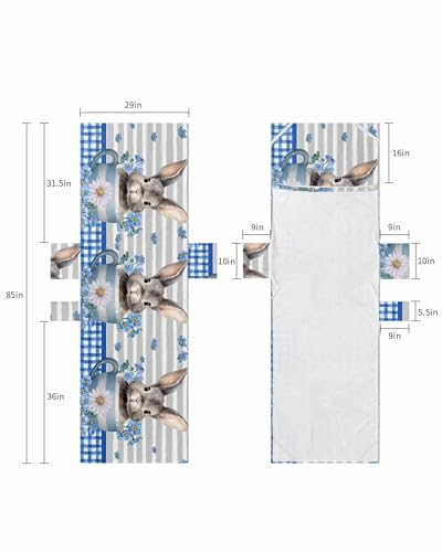 Blue Bunny Easter Beach Lounge Chair Towel Cover, Soft Chaise Lounge Towel with Side Pockets Patio Pool Chairs Cover for Beach/Pool Sunbathing 29x85 Spring Floral Botanical Grey Striped