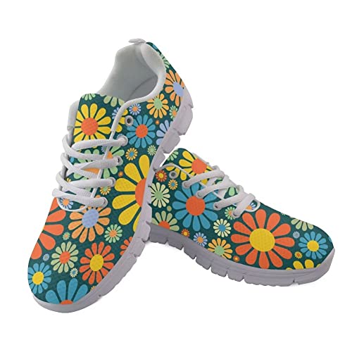 Jeiento Colorful Daisy Flower Print Tennis Shoes Sneakers Fashion Trainers Lightweight Gym Running Comfortable Walking Shoe,Green