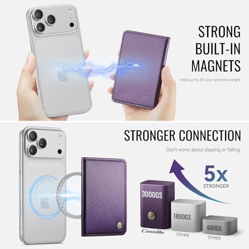 Image of Magnetic Wallet Card Holder with RFID Protection, PU Leather Slim Wallet, Strong Magnet Attachment for iPhone 18 /17 /16 /15 /14 /13 /12 Series Pro Max Plus Mini-Purple