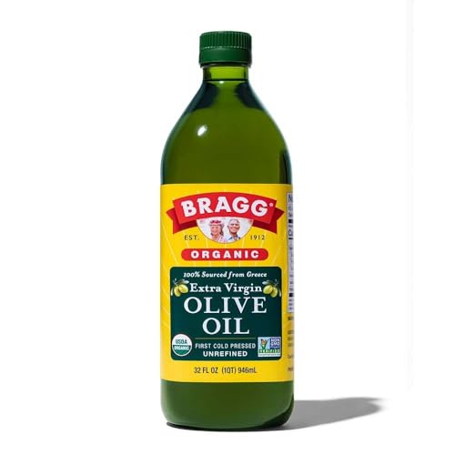 Bragg Organic Extra Virgin Olive Oil - 32 fl oz - Sourced from Organic Greek Koroneiki Olives - Great for Cooking at Home