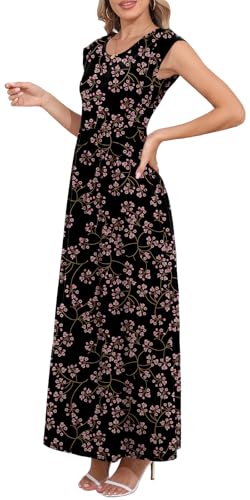 Image of DB MOON Womens 2026 Maxi Dresses Empire Waist Long Summer Dress Casual Cap Short Sleeve Sundress with Pockets