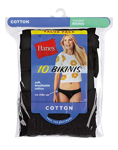 Hanes Women's Cotton Bikini Panties Multi-Packs, 10 Pack-Black, 8 #TOP3