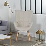 MEUBLE COSY Sessel Relaxsessel Lehnstühle Polstersessel Einzelsofa mit Holzbein Ohrensessel für Wohnzimmer Schlafzimmer Büro Vanity, Stoff, Beige