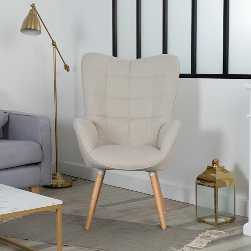 Miniatura 4 de Meuble Cosy Escandinavo Sillones De Salón Butaca Nórdica Sillón Acolchado Con Reposabrazos Y Patas De Madera, Tela, Beige, 66x71x109 Cm