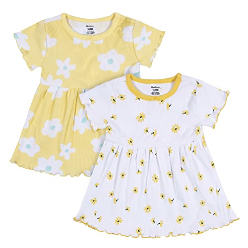Gerber Baby Girls' 2-Pack Short Sleeve Cotton Dresses, Yellow Floral, 18 Months #TOP24