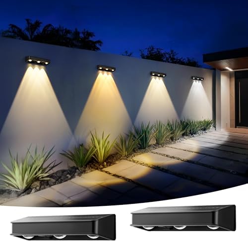 AUDERWIN Solar Fence Lights, 1200 mAh Solar Wall Lights Outdoor Waterproof IP65 led for Outside Backyard, Patio, Front Porch, Yard, House, Garden, Pool Decor (2 Pack) 6 Modes