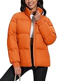 MAGCOMSEN Down Jacket Women Quilted Long Sleeve Puffer Coat Water-resistant Warm Outerwear with Pockets Orange S