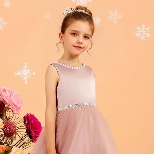 Tulle Flower Girl Dresses for Wedding Satin Princess Pageant Dress Pearl Girls Party Ball Gown with Bow4