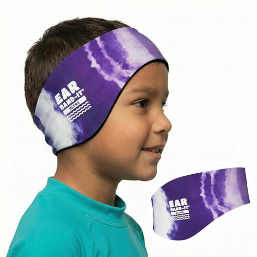 Ear Band-It Ultra - Diadema de natación (mantiene el agua fuera, sujeta los tapones para los oídos), recomendada por médicos, tamaño mediano (edades 3-8), color morado