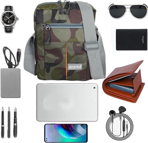 Storite 10 Inch Stylish Padded Mini Sling Bag for Men and Women, Small Passport Travel Bag and Small Sling Bag With Water Bottle Pocket (25x16x7.5cm)