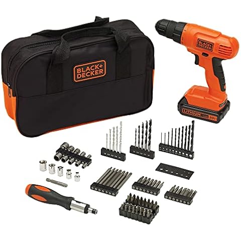 BLACK+DECKER 20V MAX* POWERCONNECT Cordless Drill Kit + 100 pc. Kit (BDC120VA100), Orange Cover