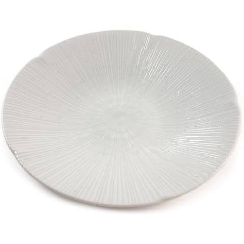 Japanese Porcelain Plate - White Shell Patterned Ceramic Dish - 22cm Cover