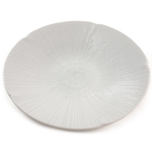 Japoński talerz porcelanowy - biała muszla wzorzyste ceramiczne naczynie - 22 cm