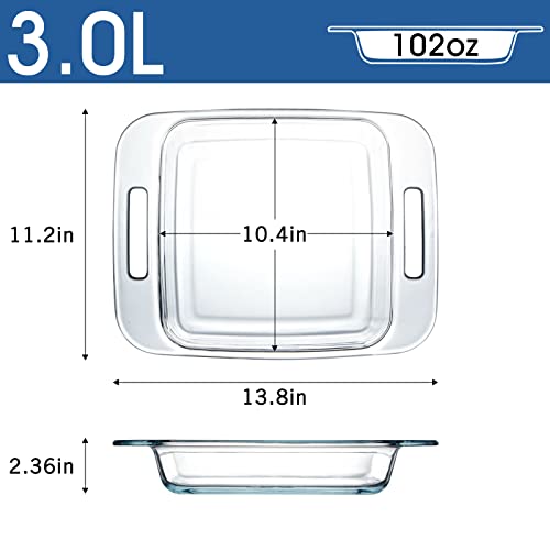3 Liter Easy Grab Handle 10X10 Inch Square Glass Baking Dish For Oven, Glass Baking Pan Oven Safe #TOP1
