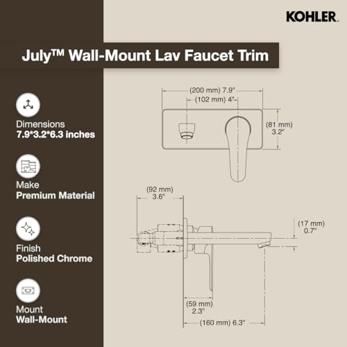 Image of Kohler July Wall-Mount Lav Faucet Trim