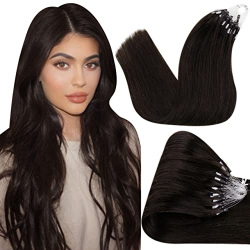 Hetto Micro Beads Hair Extensions Real Human Hair #2 Darkest Brown Micro Loop Extensions Pre Bonded Human Hair Micro Link Hair Extensions Silky Hair 22 Inch 50 Strands 50G #TOP3