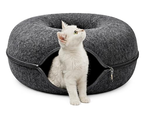 PAWSAGE Katzenhöhle aus Filz XL- Stilvolles Katzenbett 60x60x28cm, Kratzfest & robust- Moderner Katzendonut & Katzentunnel- Anthrazit