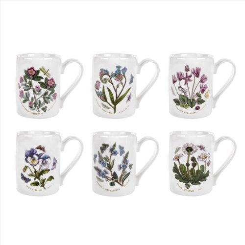 Portmeirion Botanic Garden Tankard Mug | Set of 6 with Assorted Floral Motifs | 12 Oz Coffee Mugs | Made in England from Fine Earthenware | Dishwasher Safe