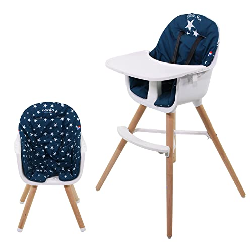 Chaise Haute évolutive - Dès 6 mois jusqu'à 5 ans - Coussin réversible - Plateau réglable - Fabriquée en France -3 couleurs (Star blue)