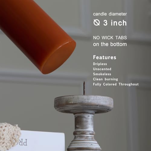 Mozeal CHUNSE-BURNT ORANGE 3X4 3 Inch X 4 Inch Hand-Poured Unscented Candle, Dripless Pillar Candle Set Of 3, Long Clean Burning thumb #2