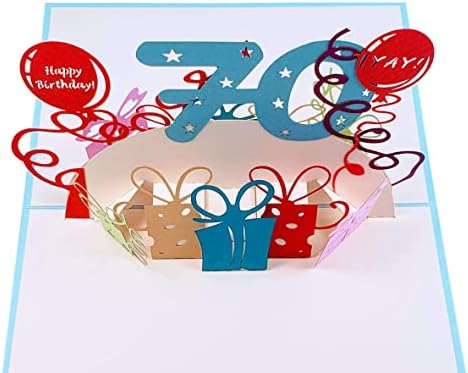 iGifts And Cards Happy 70th Birthday With Lots of Presents 3D Pop Up Greeting Card - 70th Birthday Gifts For Women, Turning Seventy Birthday Card, Awesome Birthday Card For 70 Year Old, Mom, Dad