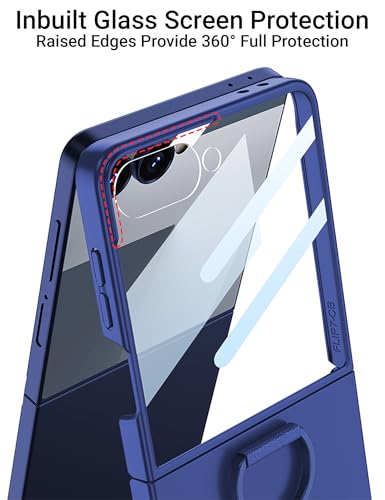 Image of Kapa Ultra Thin PC + D Ring Back Case for Samsung Galaxy Flip7 / Z Flip 7 |with [Inbuilt Glass] Shockproof Slim Hard Protective Cover (Blue)
