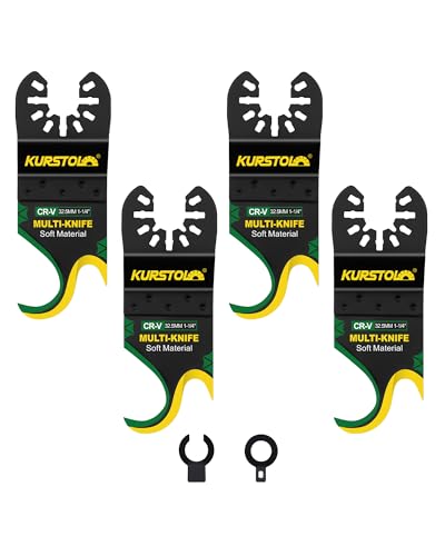KURSTOL Cuchilla oscilante con gancho multiherramienta, 4 piezas hojas de sierra multiherramienta para cortar materiales blandos como alfombras, cartón, tejas y suelos de PVC
