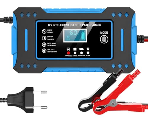 Carregador De Bateria Automotivo, Bivolt, Inteligente 12V 6A Para Carros E Motos Com Tela Digital, Sobrecarga Superaquecimento, Linha Premium Automotiva (Azul)