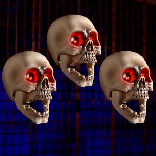 Halloween Animatronic Skull Decorations,Sound Activated Skeleton Heads with Sound, Light