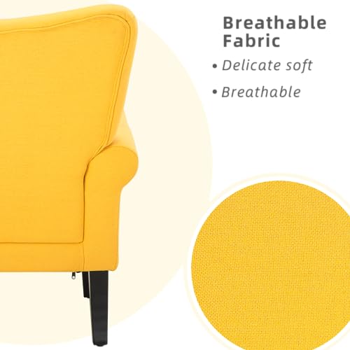 Yoleny Modern Accent Chair,High Back Armchair,Upholstered Fabric Button Single Sofa With Wooden Legs For Living Room,Bedroom,Club,Yellow #TOP6