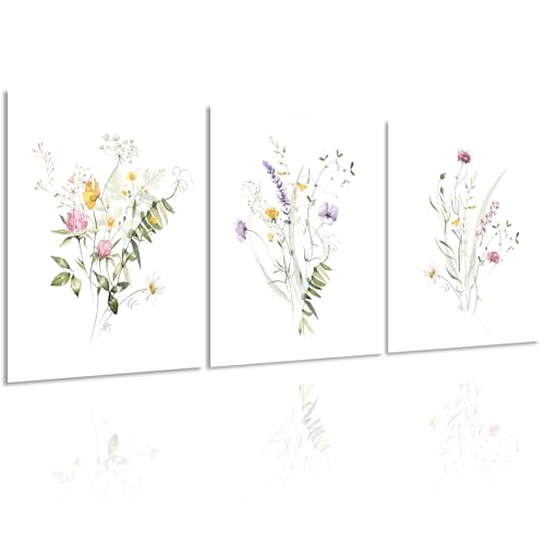 NymphFable Flores Silvestres de Pared Póster Decoración Floral Impresiones, Acuarela Flor de Pared Póster para Dormitorio Sala de Estar Decoración 12x16 in Set of 3 Sin Marco