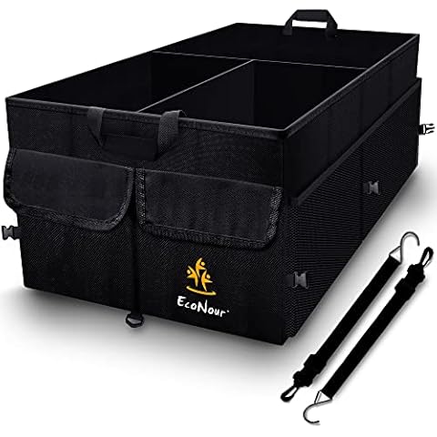 EcoNour Car Boot Organiser, Car Storage Organiser with Detachable Dividers (50.8 x 38.1 cm) | 4x4 with Straps for Groceries | Foldable Cargo Lorry Accessories with Non-Slip Bottom Cover