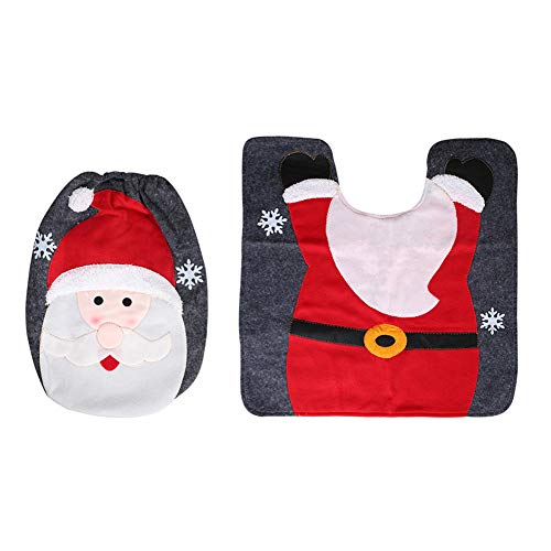 Sanwood 2 Stücke Weihnachtsdruck Toilettendeckelbezug Teppich Elch Santa Schneemann Badezimmer Dekoration Elk##