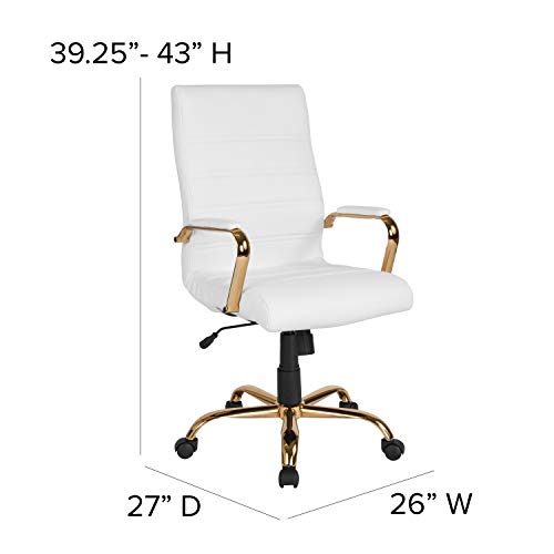 Flash-Furniture-Whitney-Mid-Back-Swivel-LeatherSoft-Desk-Chair-with-Padded-Seat-and-Armrests-Adjustable-Height-Padded-Office-Chair-WhiteGold