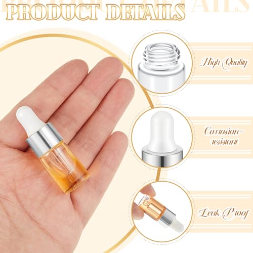 100 Pcs Mini Glass Oil Dropper Bottle Bulk, 3 ml Sliver Clear Essential Small Empty Bottles Sample Containers Perfume Liquid Vials with Cap for Traveling3
