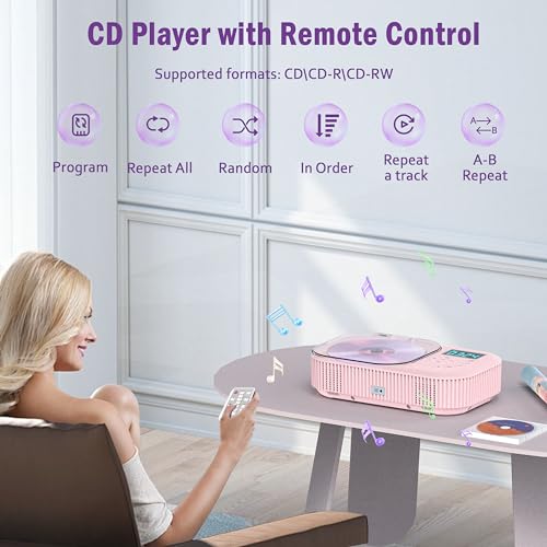 Greadio CD318 Portable Cd Player With Bluetooth 5.3 Transmitter, Rechargeable Cd Player With Dual Stereo Speakers, Anti-Skip Cd Players For Home With Fm Radio/Large Lcd Display/Type-C,Support Aux/Usb For Kids Gifts thumb #2