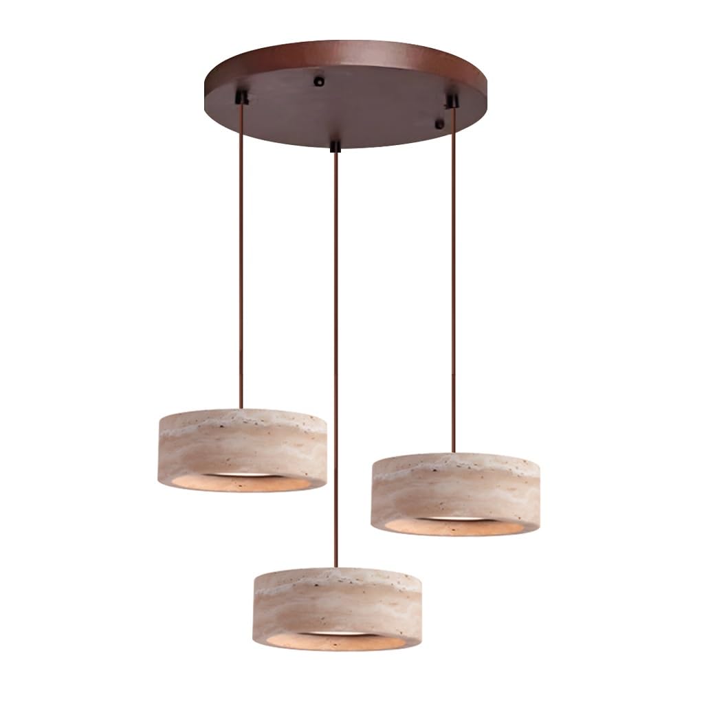 Moderne Gelbe Travertin Pendelleuchte Nordische Naturstein Hängelampe In Zylindrischer Form LED Holz Deckenleuchte Wabi-Sabi-Stil Geeignet Für Schlafzimmer Esszimmer Kücheninsel Wohnzimmer(A2)
