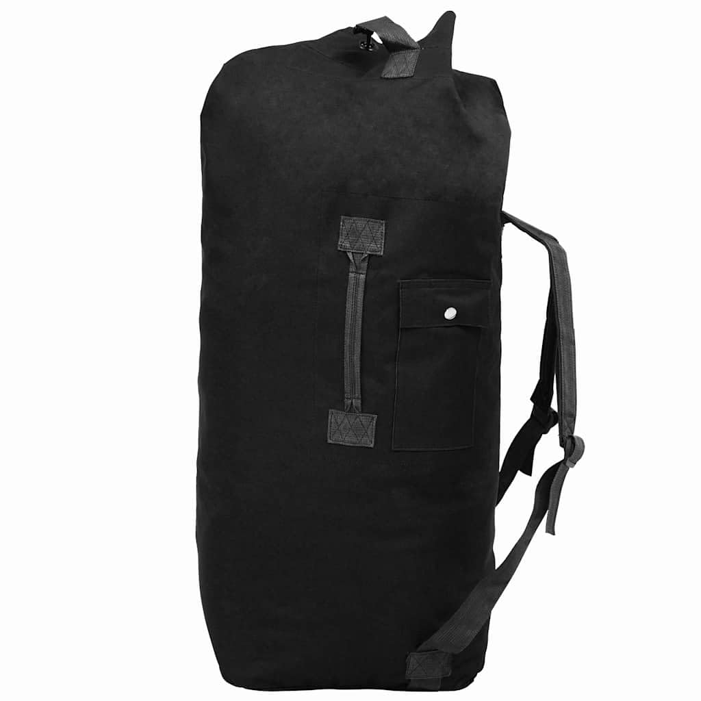 Worek marynarski w stylu wojskowym, 85 l, czarny, z powlekanej tkaniny Oxford, torba podróżna, torba sportowa, torba Duffel, torba na kemping, do aktywności na świeżym powietrzu, w podróż i