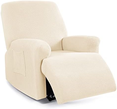 TAOCOCO Recliner Cover 4-Pieces, Recliner Stretch Sofa Slipcover Cover 1 Seat Couch Soft Furniture Protector with Elastic Chair Covers (Beige)