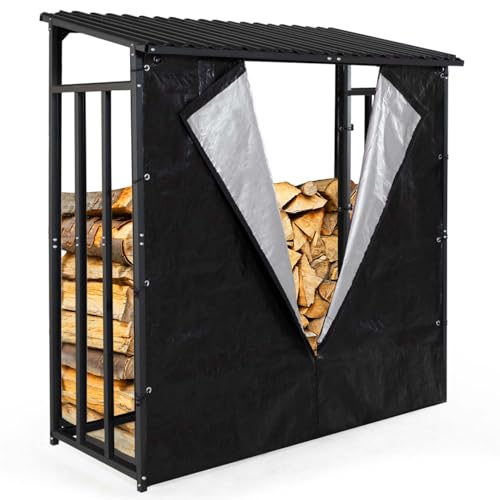 IDMarket - Abri de Stockage en Acier galvanisé pour bûches L.190 cm avec Housse de Protection 150 GR