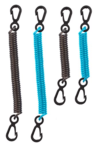 Seattle Sports Dry Doc Heavy Duty Coiled Stretch Tether Lanyard with Clip for Fishing, Keys, Utility Knives and Tools (4-Pack Assorted), One Size (048320)
