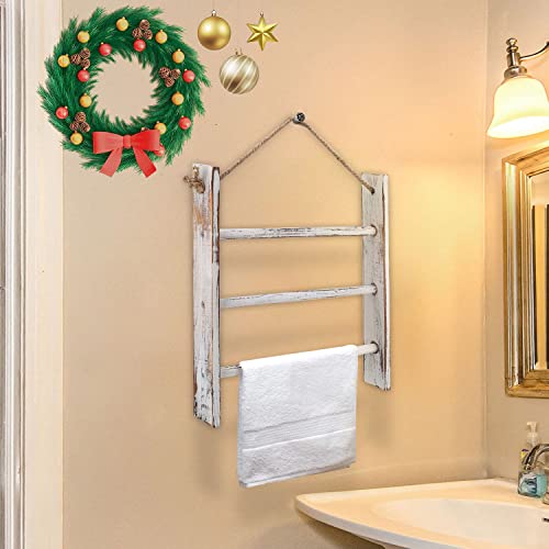 Cuffup Rustic Wood Ladder Hand Towel Rack For Bathroom thumb #1