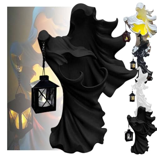 Halloween Decorations Witch Statue with Lantern,Halloween Faceless Ghost Sculpture,Vintage Witch