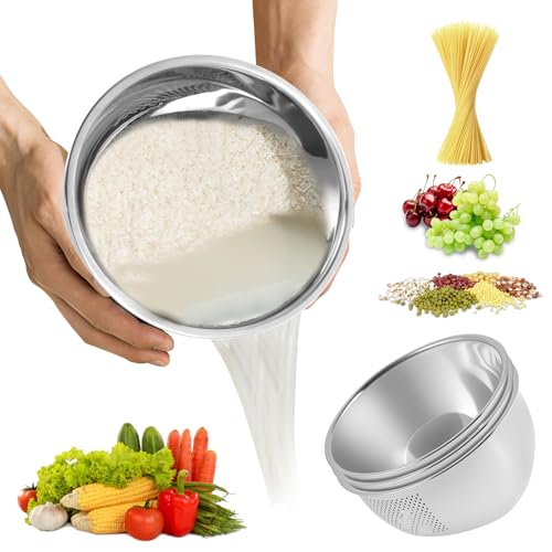 4PCS Rice Washer Strainer Bowl with Side Drainers Stainless Steel ...