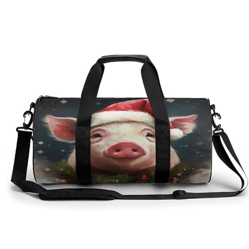Cylindrical Gym Bag,Christmas Pig Sports Gym Bag,Workout Bags,travel Weekender Bag,Duffle Travel Bag for Men Women, 17.7in/9in/9in, style